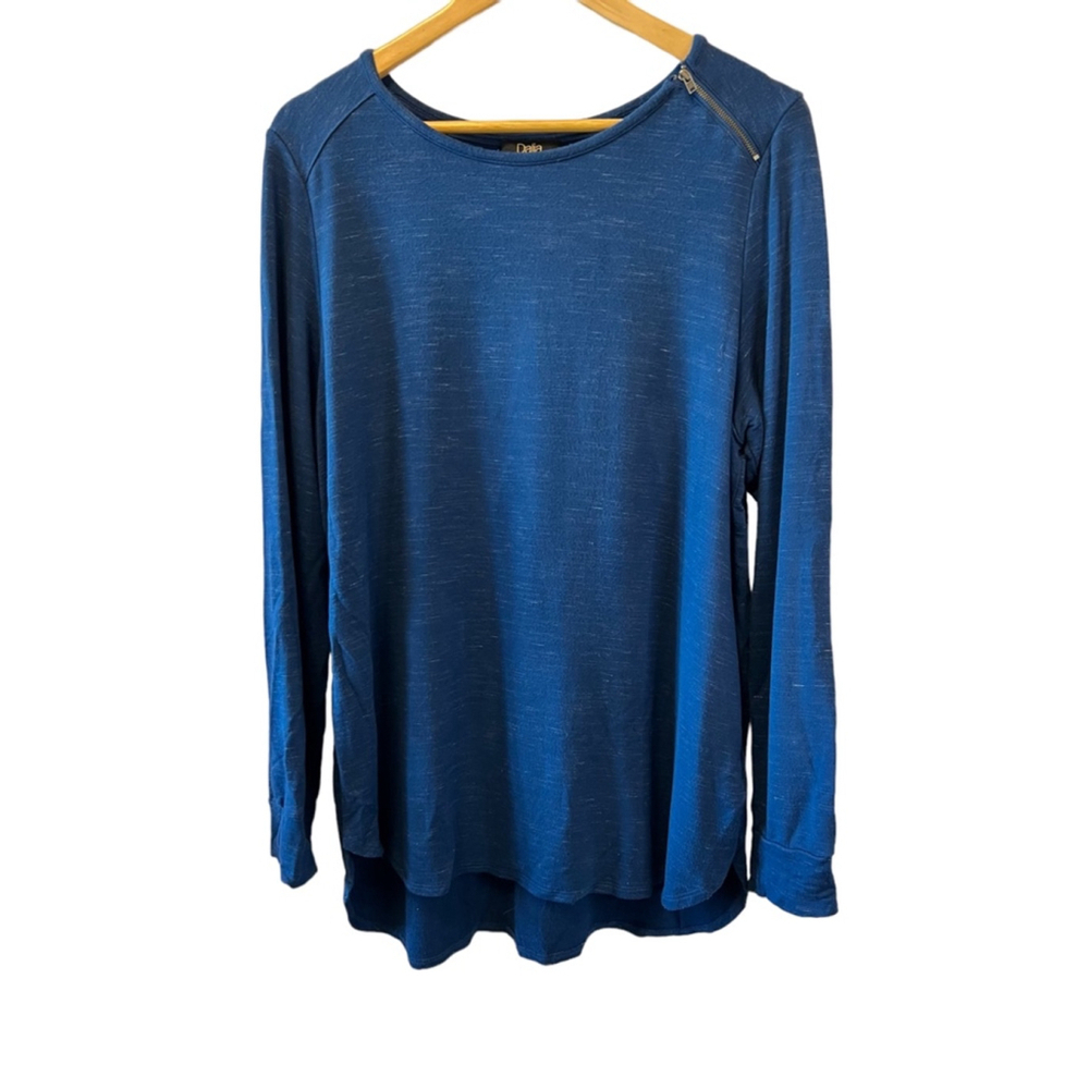 DALIA Blue Zipper Detail Boat Neck Long Sleeve Tunic Top XL